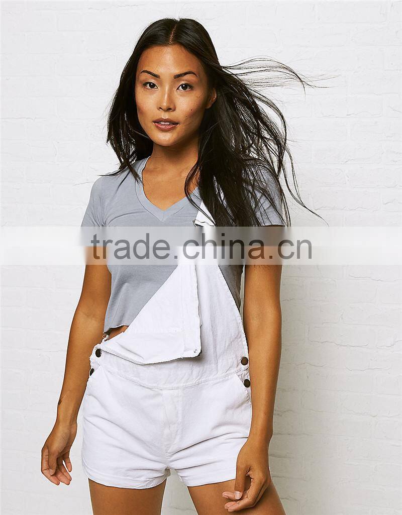 MGOO Wholesale Custom Plain Slim Fit Tank Top With Raw Cut Hems Sexy Low Cut V Neck Crop Top