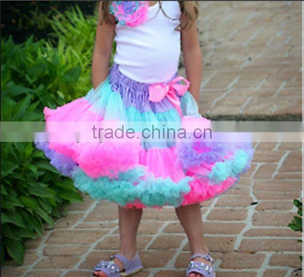 2014 Newest Baby Girl White Top and Aqua with Purple Fluffy Pettiskirt Baby Girl Outfits with Fluffy Tutu Skirt
