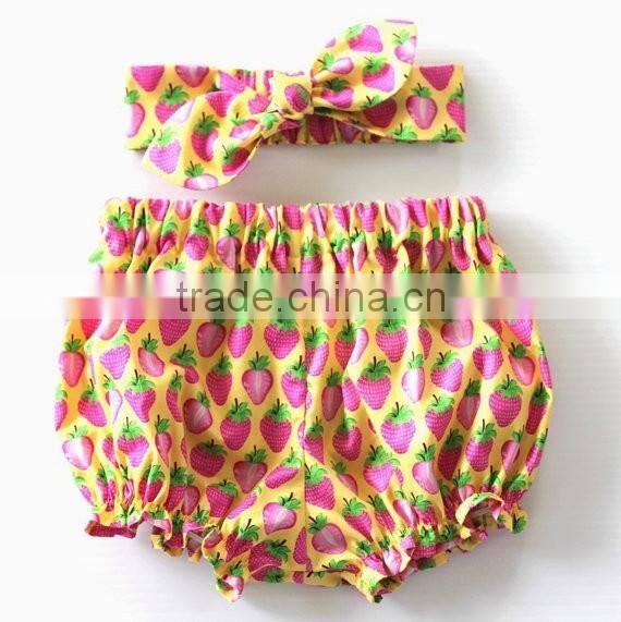 Light yellow floral baby bloomers girl fashionable underwear match headband