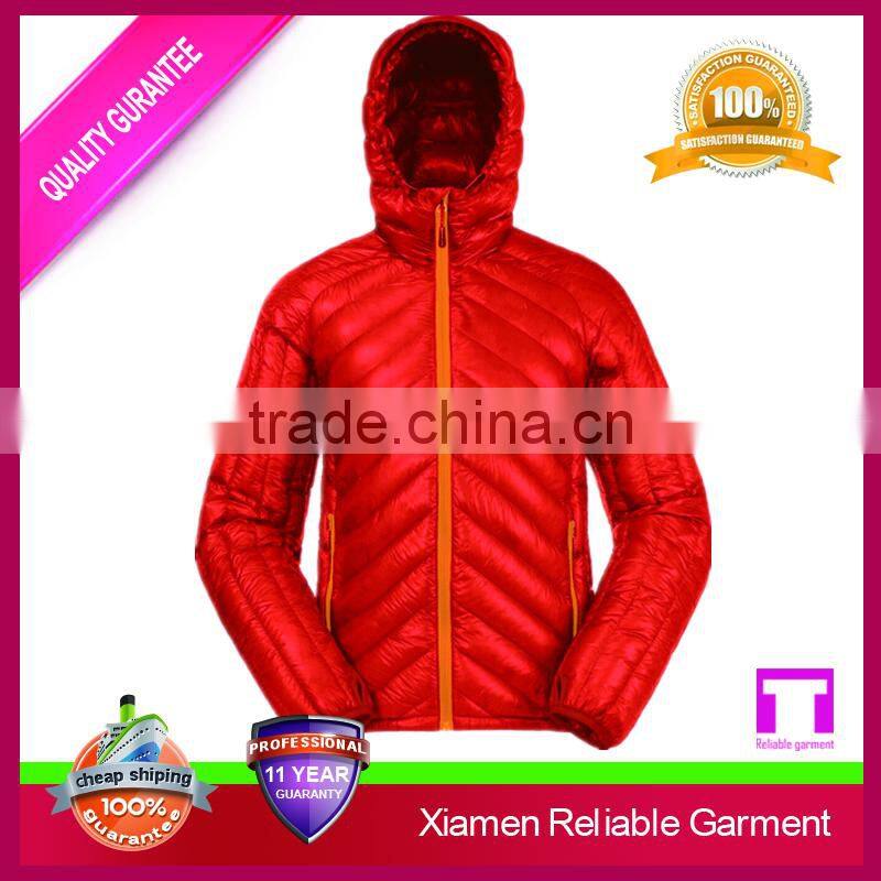 Red colour ski shiny down jacket men for winter
