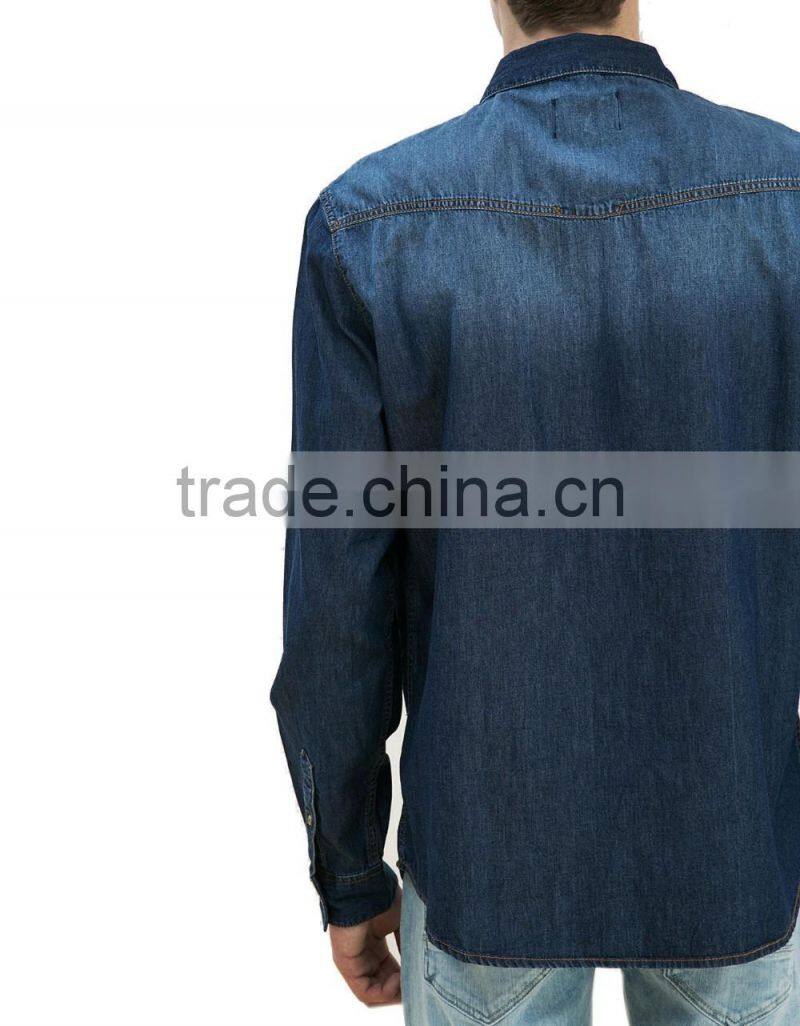 Top quality long sleeve washed mens denim shirts