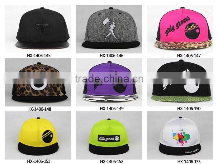 Green underbrim snapback cap,custom 3D embroidery snapback cap,black cotton snapback cap