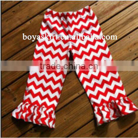 designer kids clothes baby wholesale 100% cotton chevron pant with ruffle zig zag chevron pants Chevron Print Red trousers