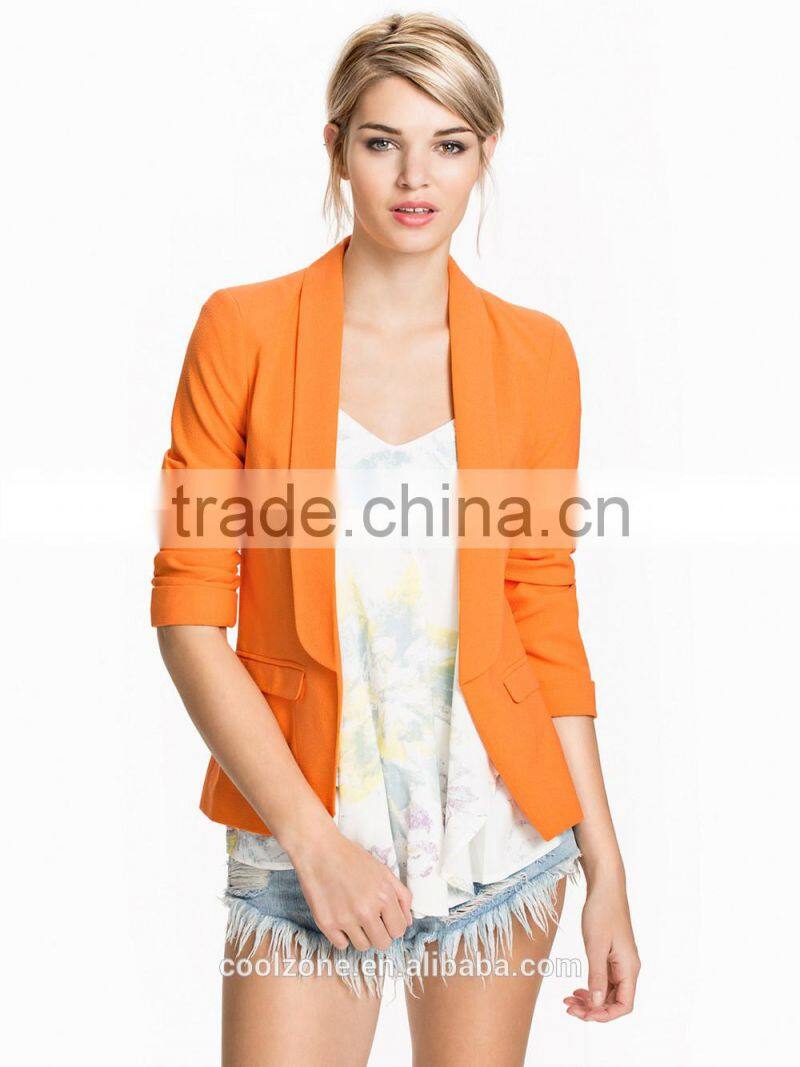 Fashion shawl lapels open front jacket women crepe jacket 2015