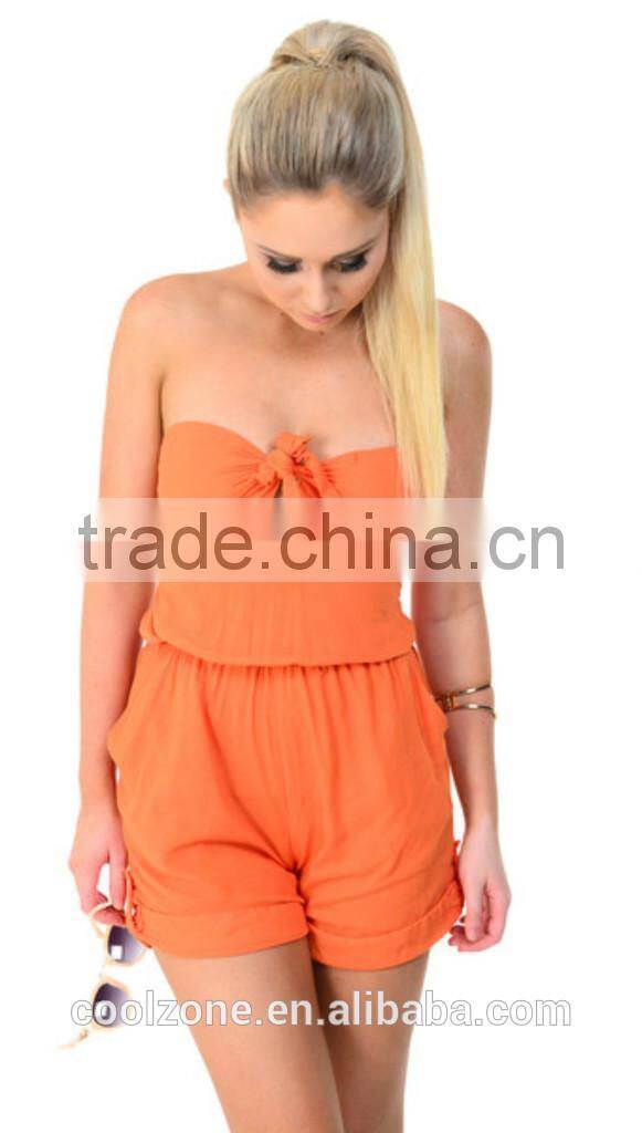 Comfortable fit strapless cotton playsuit simple jumpsuit with size pockets
