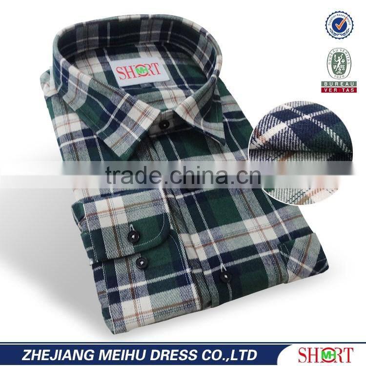 2017 latest long sleeve blue plaid 100% cotton flannel men shirt