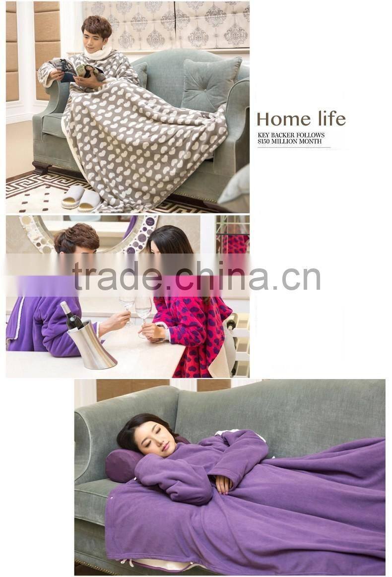 Solid color blanket with sleeves small fleece blanket