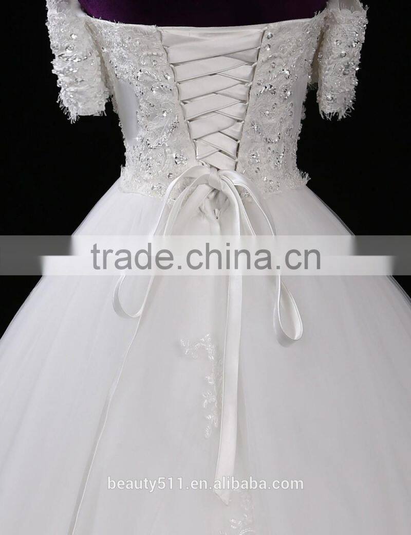 Hot Sale Embroidered A-Line Off-Shoulder Alibaba Lace Wedding Dress F11701