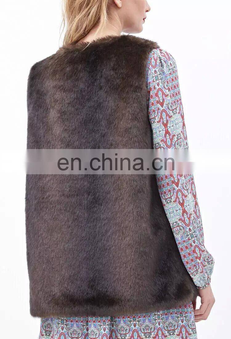 custom lady winter fashion faux animal fur vest waistcoat