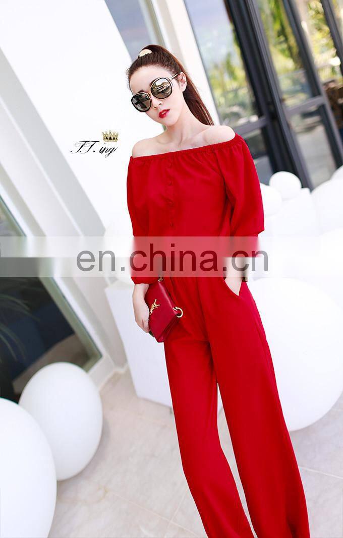 2015 new comes hot sale trendy off shoulder long sleeve woomen jumpsuit