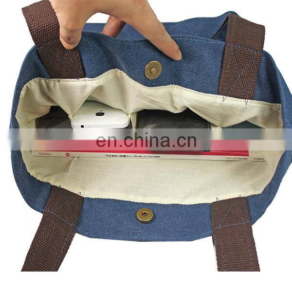 Fashion Canvas Tote Bag With Outside Pockets