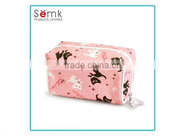 Custom made animal printing women pink pvc canvas cosmetic bag