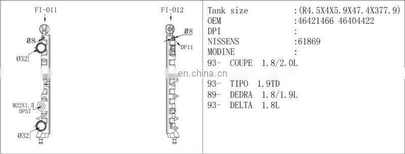 car parts for FIAT coupe/tempra/tipo/dedra/delta( supply radiator+filler neck+tank cap)