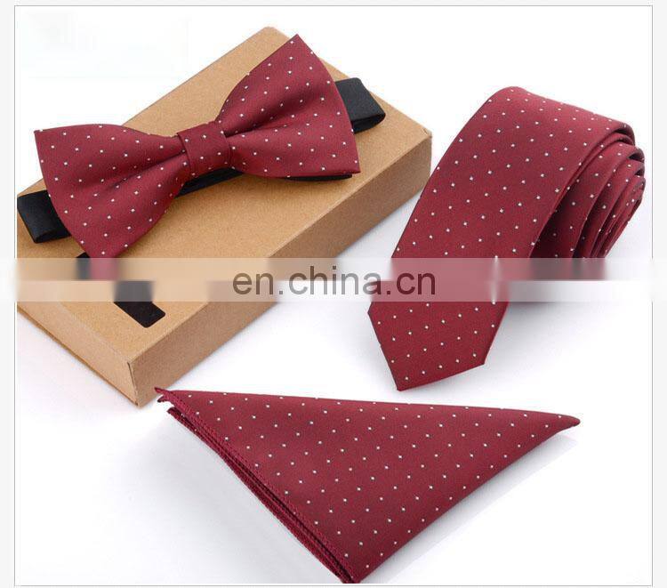 3PCS Slim Tie Set Men Bow Tie and Handkerchief Bowtie Necktie Cravate Homme Noeud Papillon