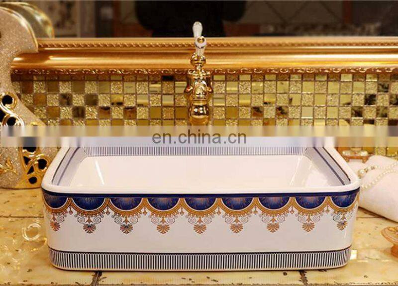Luxury modern rectangular european style porcelain ceramic basin for hand washing