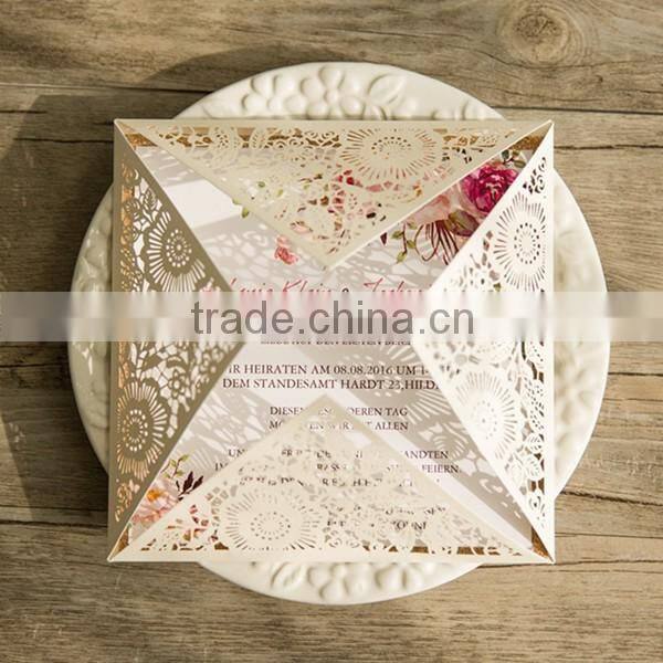 Wholesale Fancy Gold Laser Cut Wedding Anniversary Card to Print