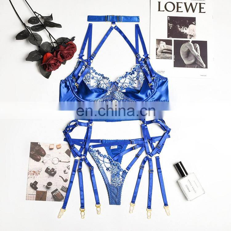 3pcs Hollow Out Pink Bandage Erotic Bra Panties Set Pink Color with Neck Ring 2022 Lingerie