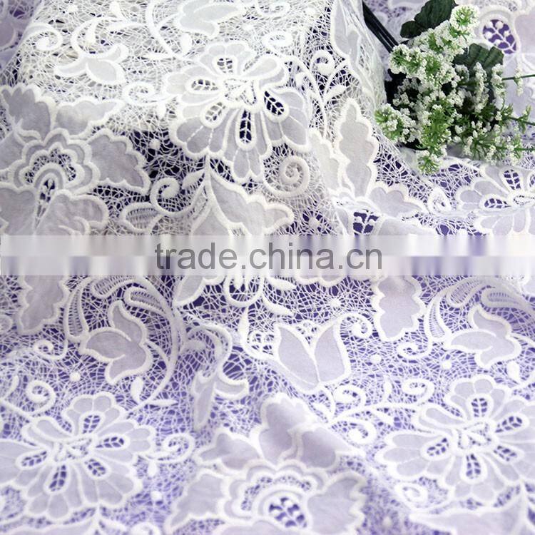 China supplier beautiful flower chemical water soluble laser lace embroidery fabric