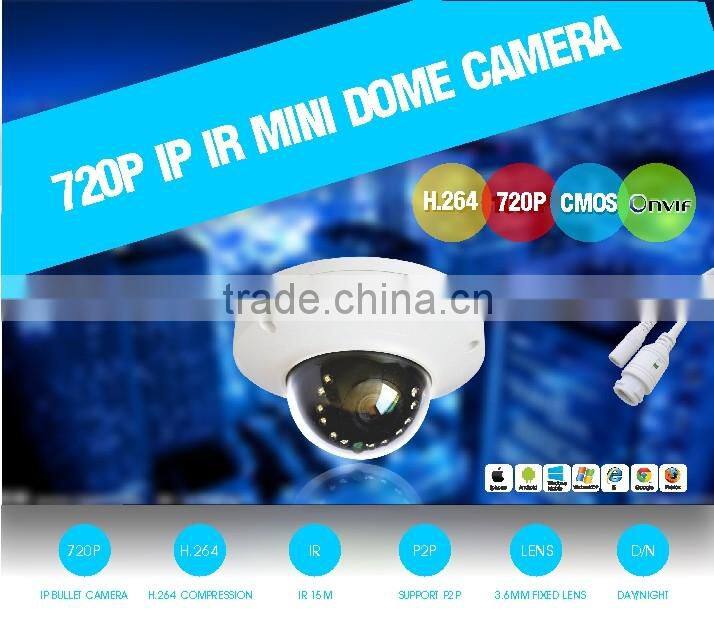 H.264 ip cam 1.0MP HD IP Color IR Mini Dome ip Camera support onvif 2.4 protocol