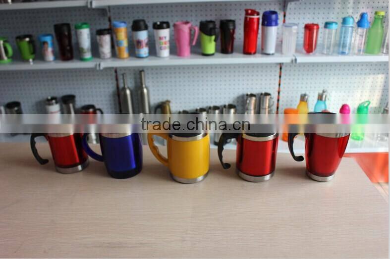 Double wall stainless steel inner ,plastic outer travel mug