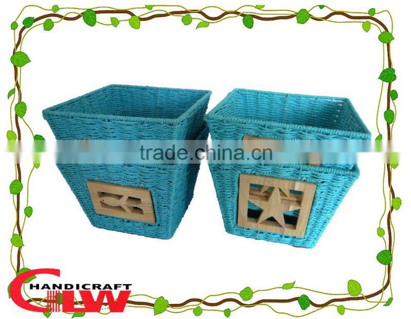 handmade paper basket,square storage basket,1 pc Iron frame & paper woodcarving basket