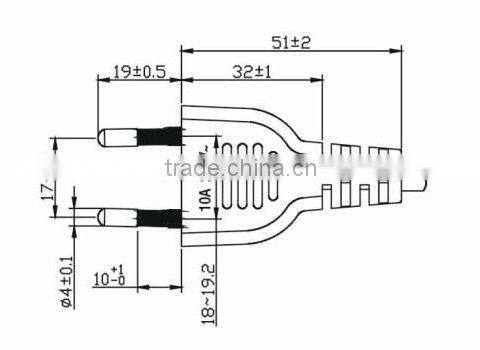 2 Pins Euro 10A 250V universal travel ac power plug adapter