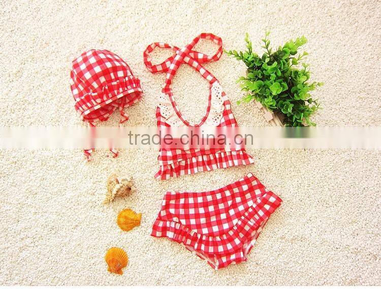 2016 Newest Cute Baby Girl Summer Blue Plaid Swimwear Japan Girl Bikini Swimwear Sexy Baby Beachwear