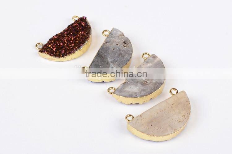 Titanium druzy half moon connector-rainbow, blue, opal white, silbver, coffee, green