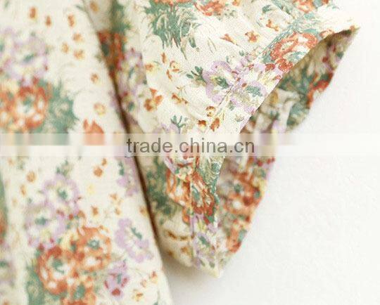 ladies long cotton linen fashion long skirt printed floral blouse