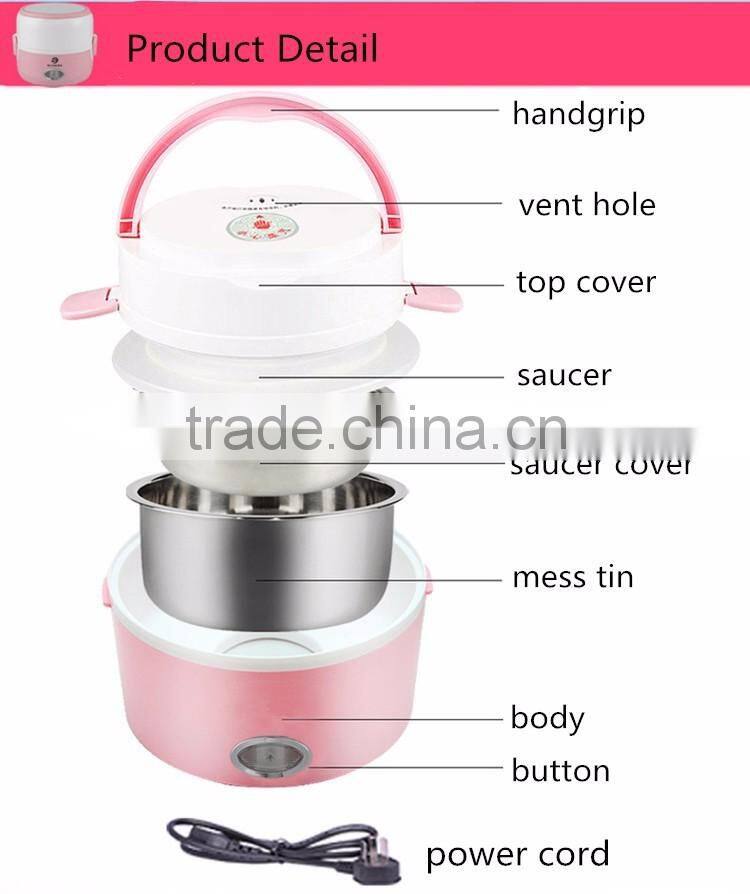 2016 Newest 1.3L Portable Lunch Box Electric Rice Cooker Stainless Steel 2 Layers Steamer