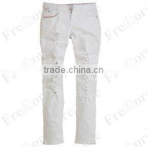 Lady's denim jeans JS-10907# white destory