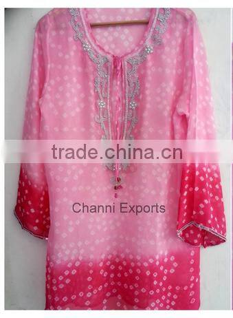 Georgette fabric in a traditional bandhini style Tye Dye shirt sold