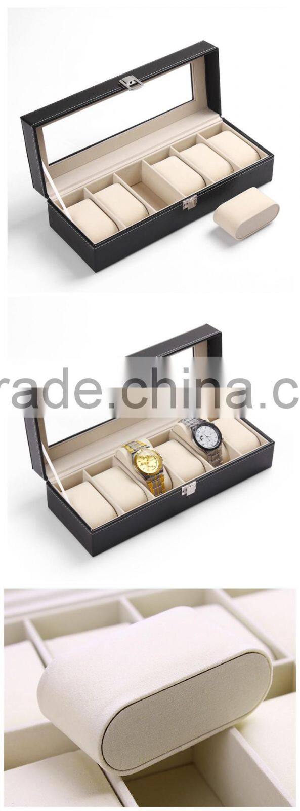 High End 6 Slot Black Luxury Leather Exclusive Watch Display Box With Lock