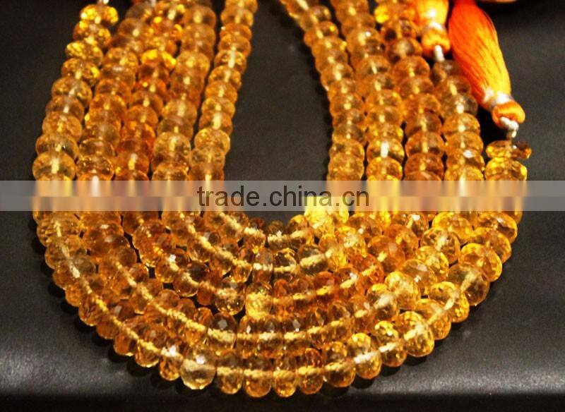 SEMI PRECIOUS NATURAL CITRINE 8-9MM RONDELLE FACETED LOOSE BEADS STRAND LINE