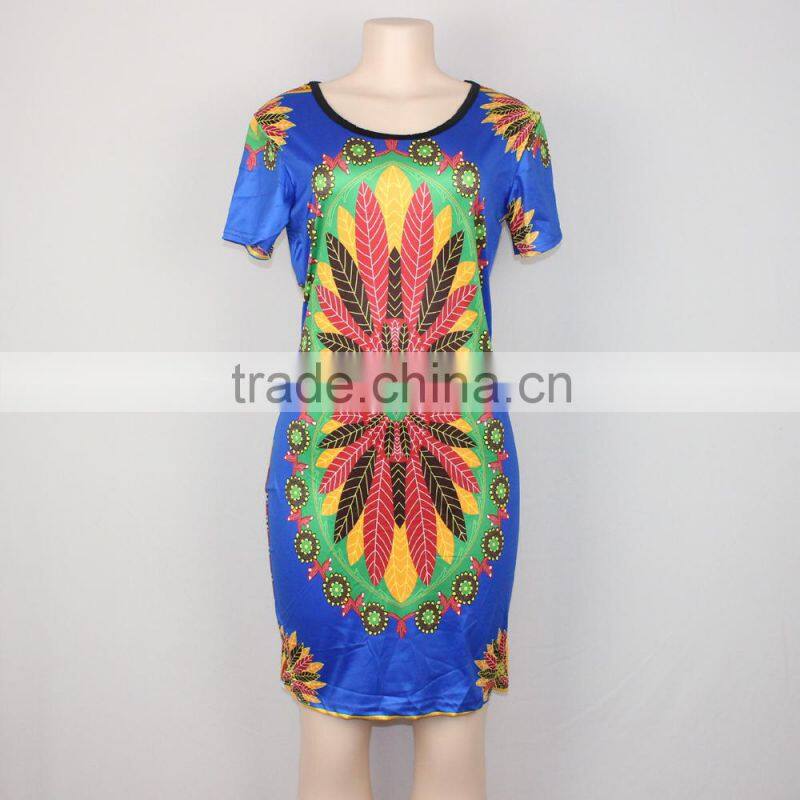 Alibaba China wholesale Dashiki dress African Freedom Short Sleeve Multi Vibrant Color dress