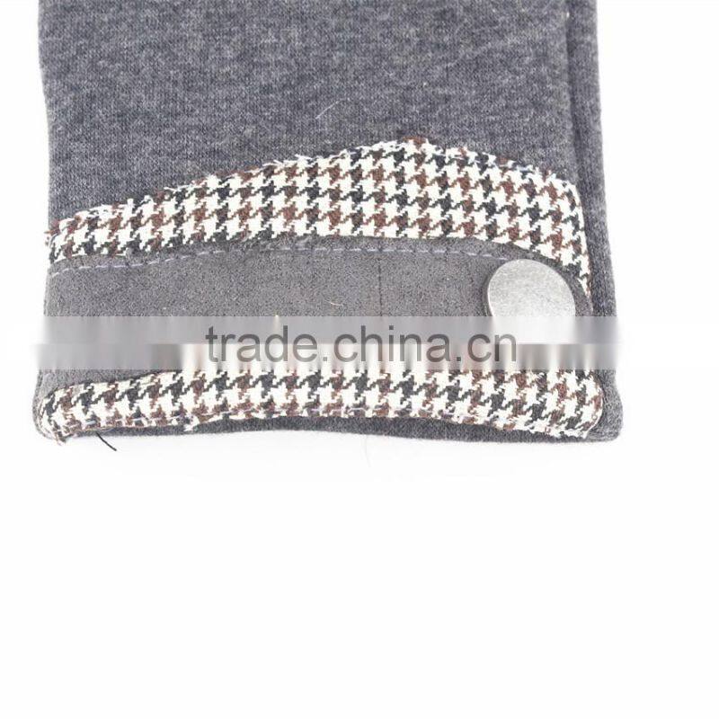 Gray plaid mirco velvet touch screen men gloves metal rivets