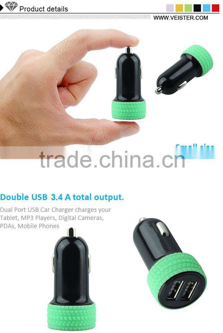 black and colorful cheap tire shape dual port usb car charger