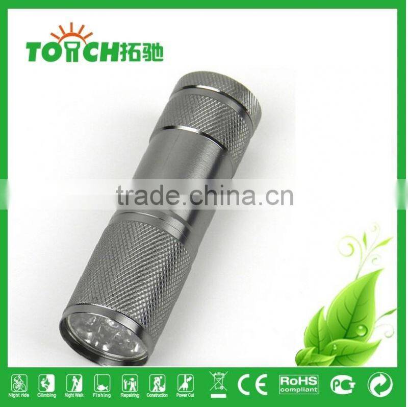 9 led flashlight use 3*AAA Battery super mini 4 colors blue/red/black/silver for emergency flashlight