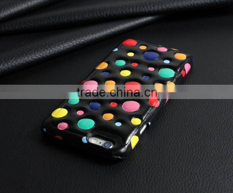 2015 Hot Selling Simple Back Cover, 3D Polka Dots Leather Case For iPhone 6