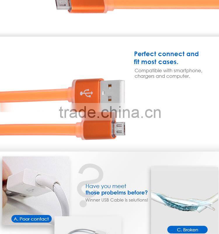 Colorful Soft TPE transparent Flat Micro USB cable for mobilephone/tablet PC