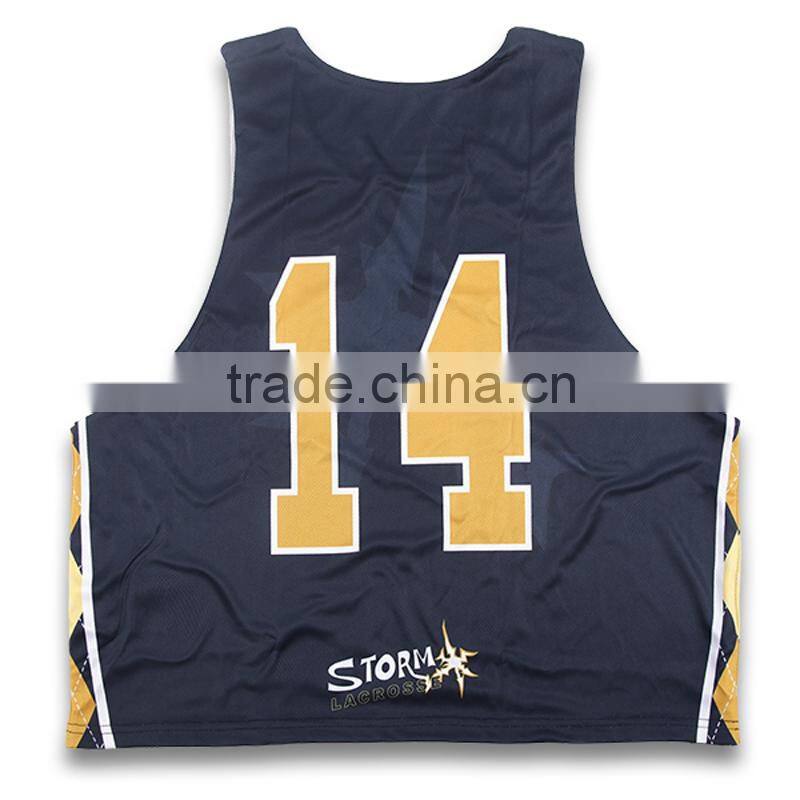 Cheap custom college cool design youth reversible lacrosse pinnies for sale