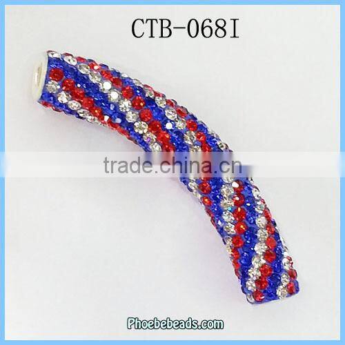 Wholesale Fashion Loose Curved Tube Shamballa Rhinestone Slide Charms CTB-068H