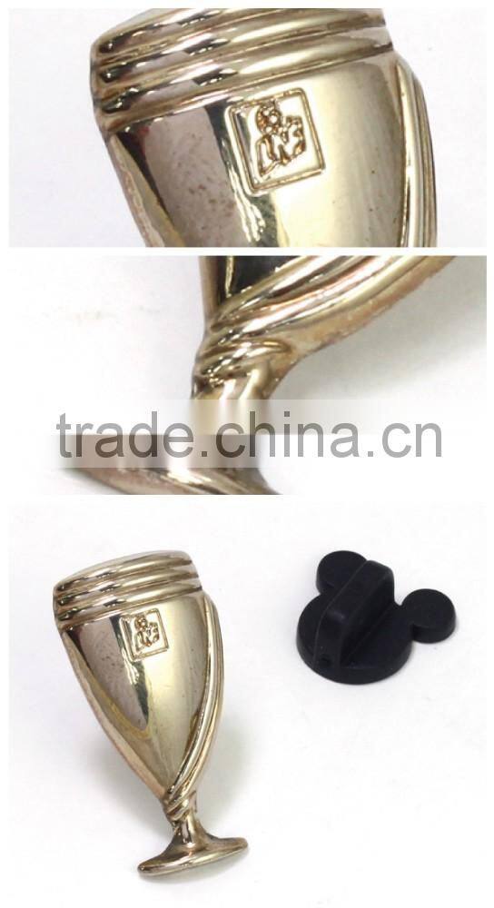 Simple 3D embossed shiny nickel trophy cup pin badge