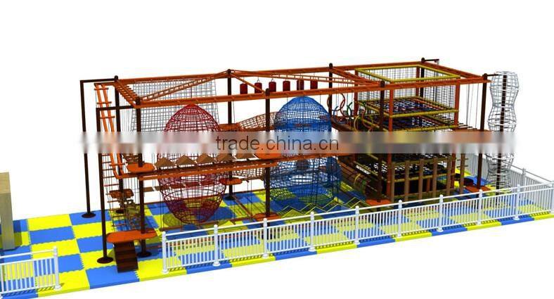2016 Wooden fitness climbing rope course indoor playground equipment
