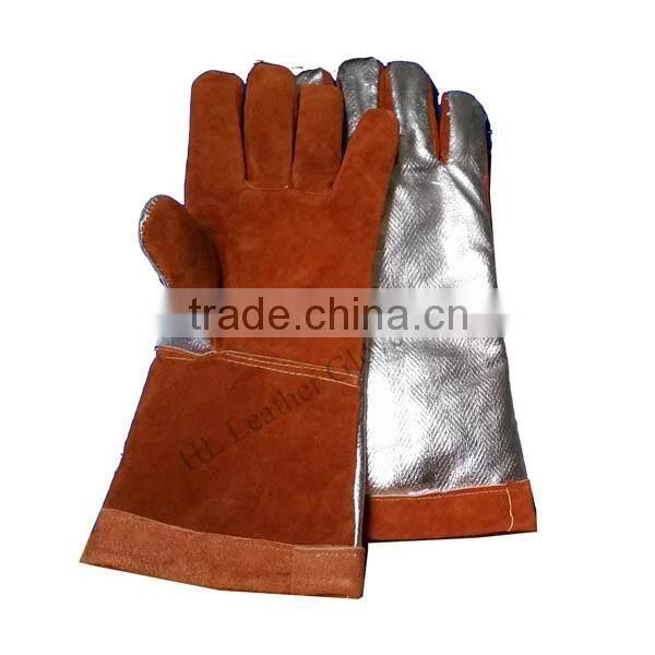 Endurable cowhide split leather Aluminized Back Welding Glove