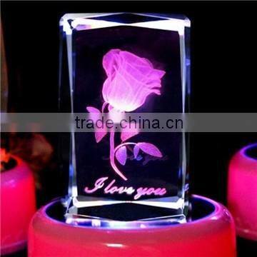 Wholesale 3d laser rngraving crystal block/cube with LED base , 3d LED cube