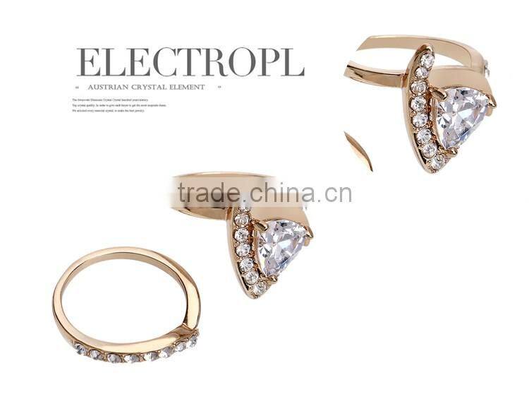 Classic Geometric Ring Double Exquisite Yellow 18k Gold Plating Austrian Crystal Zircon Heart Rings