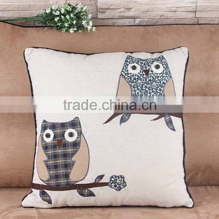 2015 cartoon owl the embroidery cotton and linen pillowcases creative home cloth art sofa cushion cover