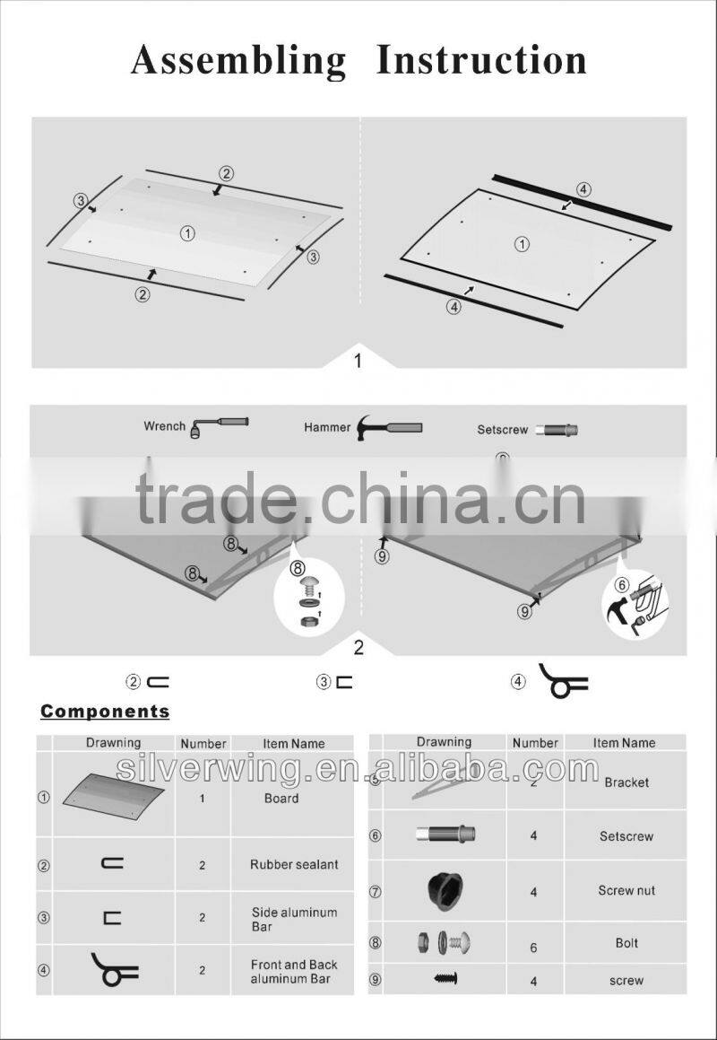 Factory wholesale Euro-design Cheap outdoor DIY polycarbonate modern design aluminum awnings size 100x150cm
