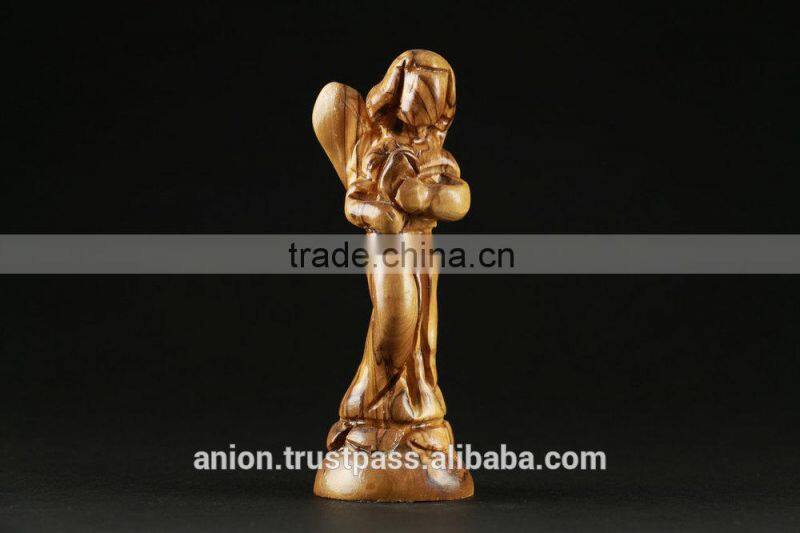 Olive Wood Carved Holiday Figurine Of Angel. Medium Size.